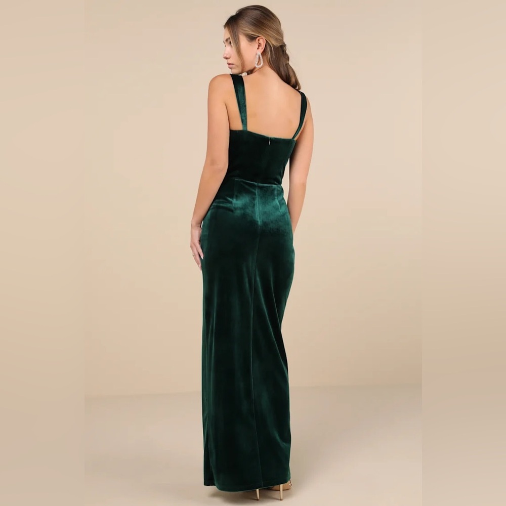 Lulus Pristine Luxury Emerald Green Velvet Bustier Maxi Dress - Picture 2 of 7